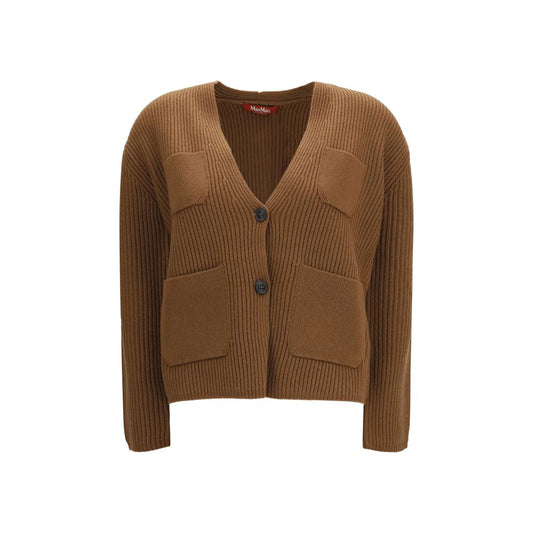 Cardigan by Max Mara for women in cashmere & merino wool brown & horn showcases a luxurious silhouette, meticulously detailed with a sophisticated v-neck neckline and long-sleeve for a refined finish.