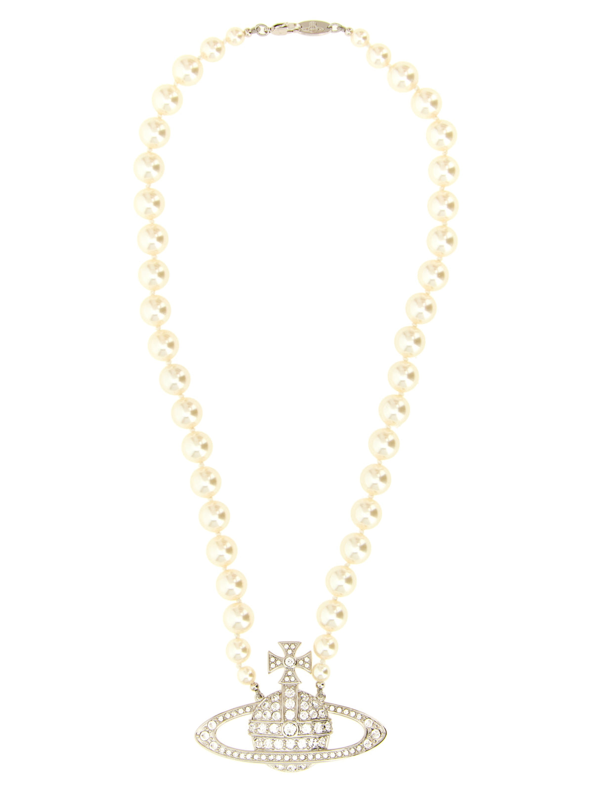 Vivienne Westwood Heart Orb Women's Silver Brass & Pearls Necklace - Pearl Silver