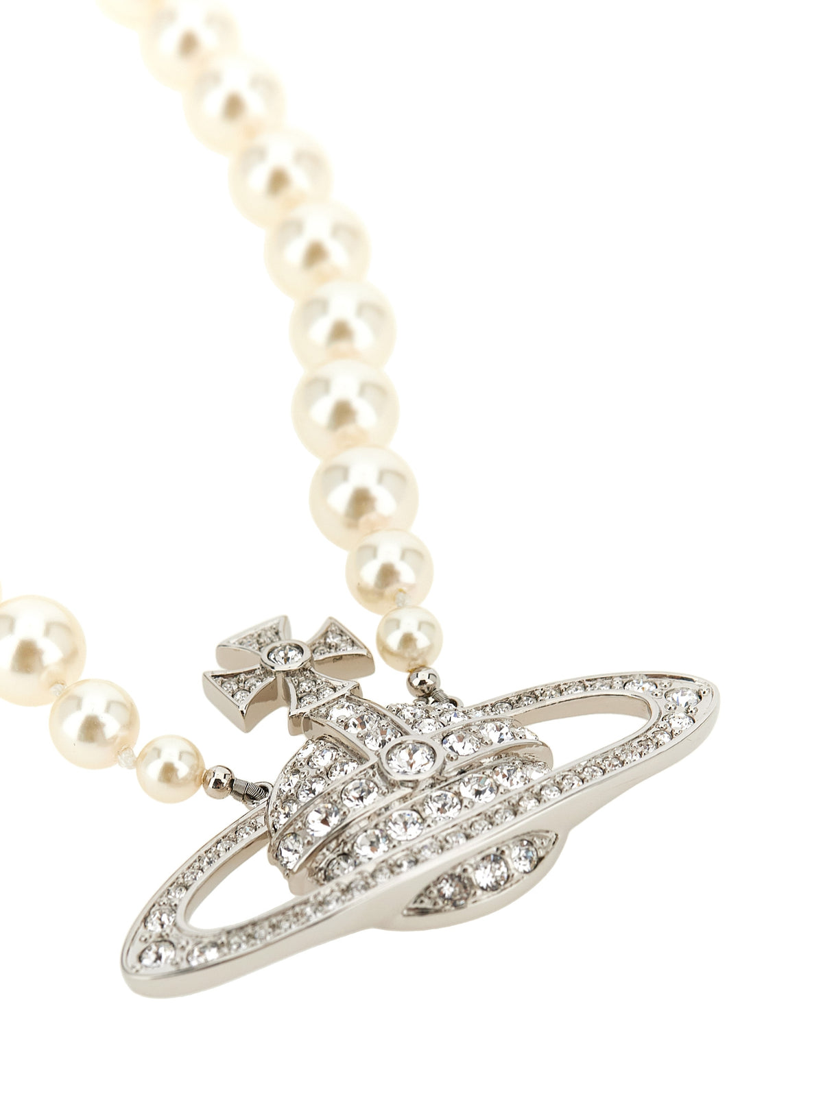 Vivienne Westwood Heart Orb Women's Silver Brass & Pearls Necklace - Pearl Silver