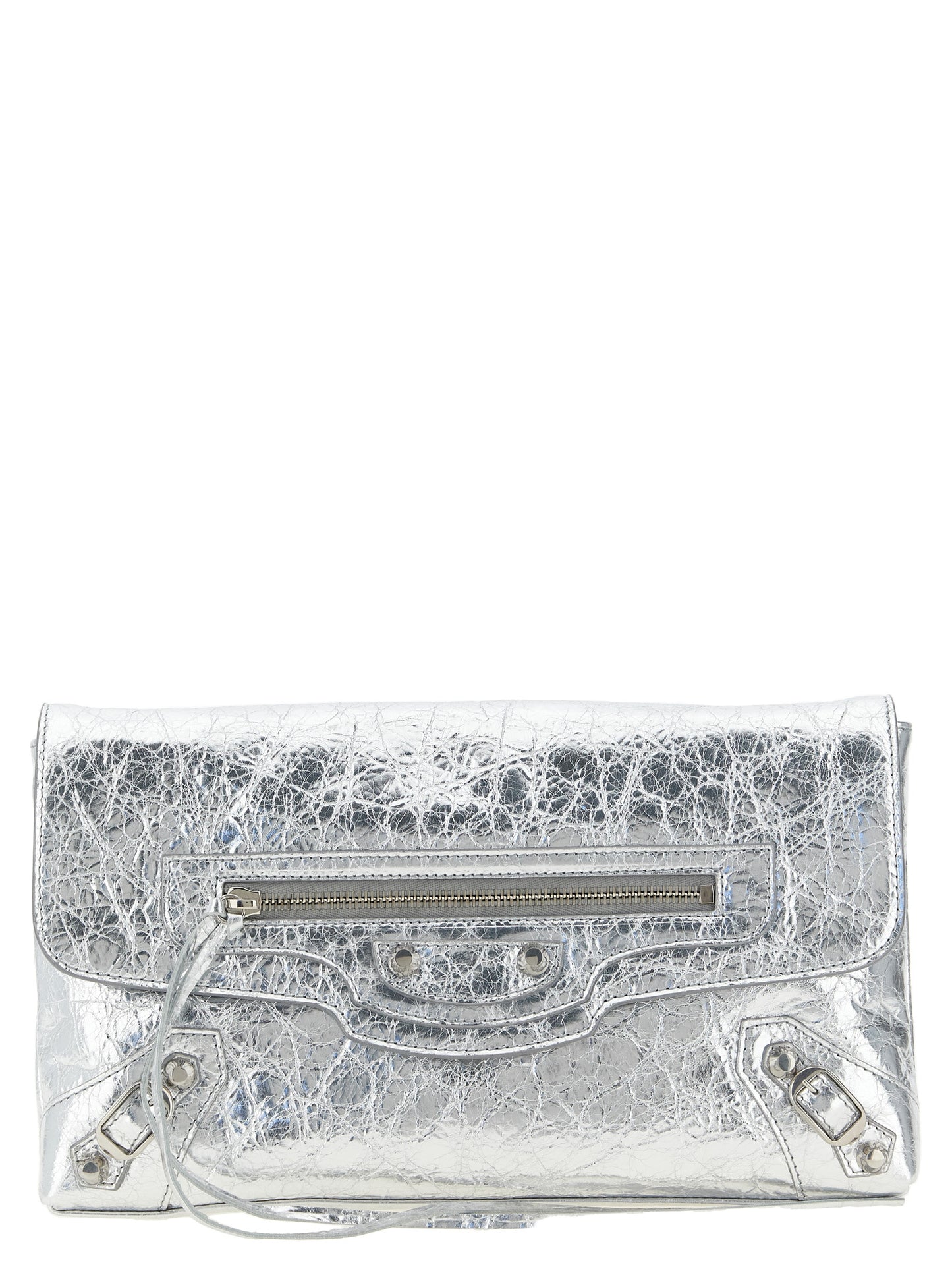 Balenciaga Silver Lamb Leather Clutch Bag