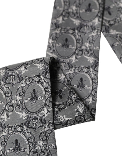 Dolce & Gabbana Men Gray Bee Silk Skinny Twilly Foulard Scarf