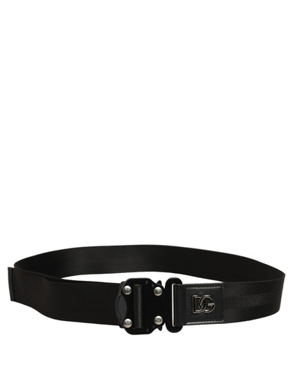 Dolce & Gabbana Men Black Fabric Strap Logo Metal Buckle Belt