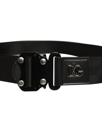 Dolce & Gabbana Men Black Fabric Strap Logo Metal Buckle Belt