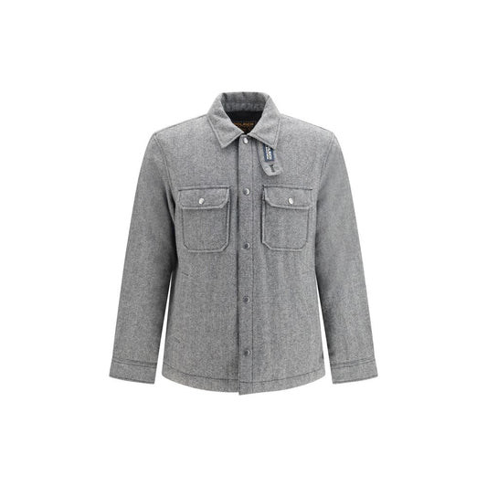 Overcoat by Woolrich for men in merino wool polyamide polyester duck & goose down gray & checked features a contemporary silhouette showcasing a contemporary shirt-collar neckline and refined pockets & insulated for a sophisticated finish.