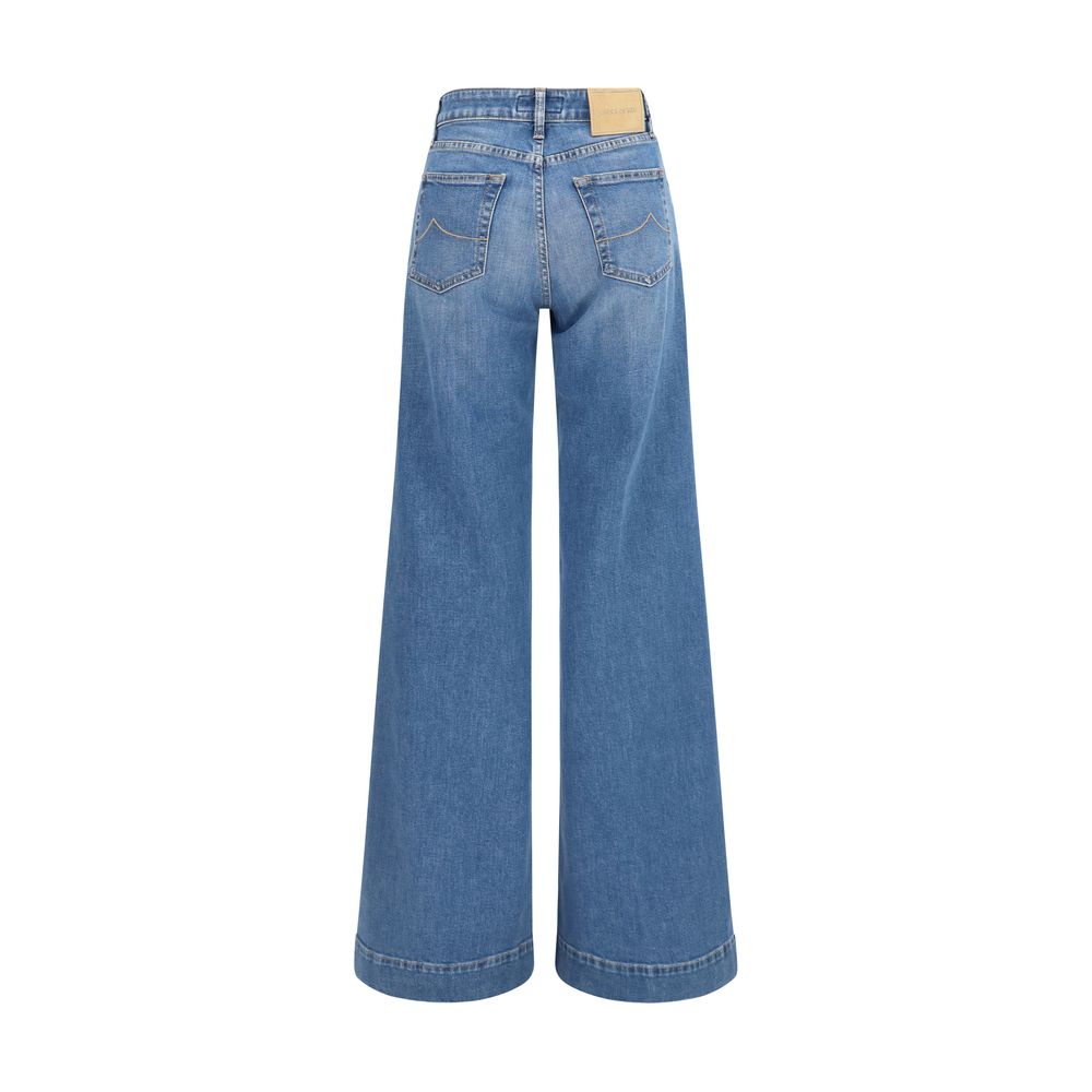 Jeans by Jacob Cohen for women in cotton denim dark-blue, navy & signature presents a refined pantology silhouette, artfully defined by a refined pantology relaxed-fit, regular-fit & wide, long, and a sophisticated high rise.