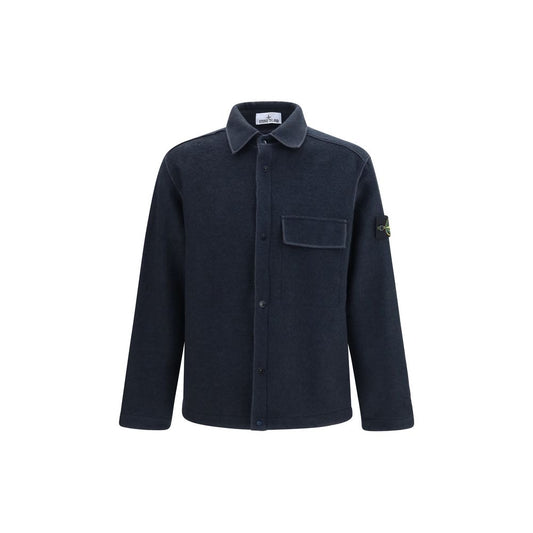 Stone Island Men's Straight Regular Fit Long-Sleeve Polyamide & Merino Wool Shirt - Blue