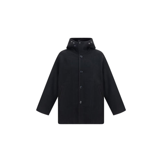Hooded Overcoat by Our Legacy for men in virgin wool black features a contemporary silhouette showcasing a contemporary hooded neckline and refined hooded for a sophisticated finish.