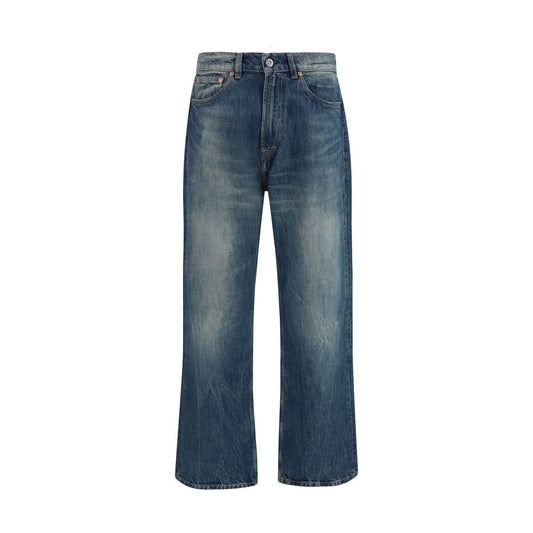 Jeans by Our Legacy for men in denim cotton blue & print presents a refined pantology silhouette, artfully defined by a refined pantology straight-leg, relaxed-fit, regular-fit & wide, long, and a sophisticated .