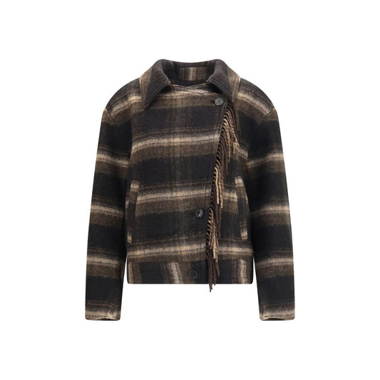 Overcoat by Isabel Marant Étoile for women in polyamide & merino wool black, patterned, checked & toile presents a luxurious silhouette, showcasing a luxurious and sophisticated pockets for a premium, luxurious look.