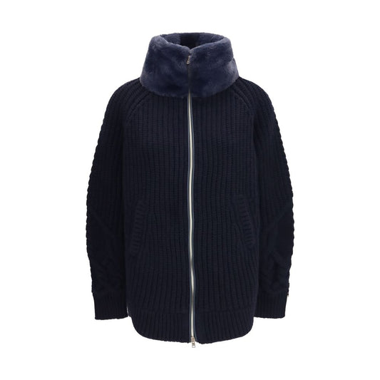 Overcoat by Herno for women in merino wool & fur blue features an satoral silhouette, showcasing a sophisticated and satoral pockets for a premium, timeless look.