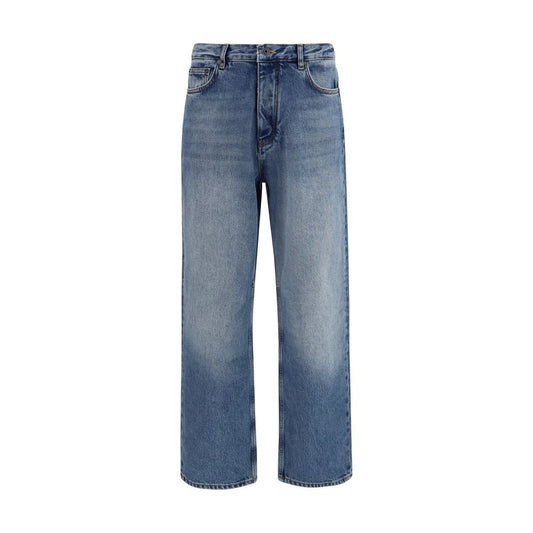 Jeans by Off-White for men in denim cotton blue, white & signature features an refined tailoring silhouette, showcasing a premium straight-leg, regular-fit & slim with a and long cut for a refined tailoring look.