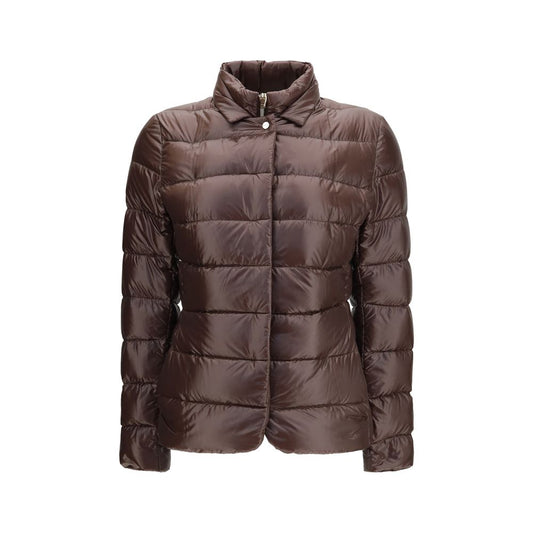 Overcoat by Herno for women in polyamide & goose-down brown features an satoral silhouette, showcasing a sophisticated high-neck neckline and satoral pockets & insulated for a premium, timeless look.