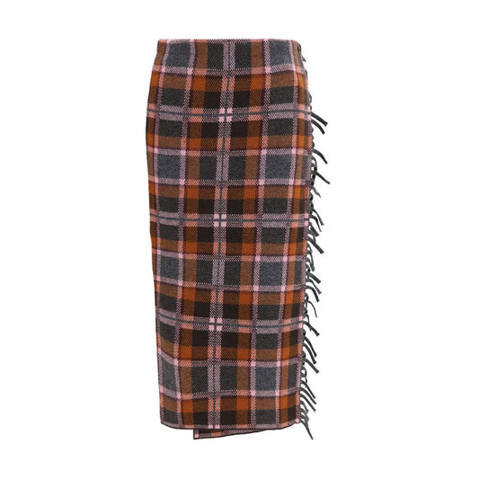 Guest in Residence Women's Wrap Cashmere & Merino Wool Midi Skirt - Brown Patterned Tartan