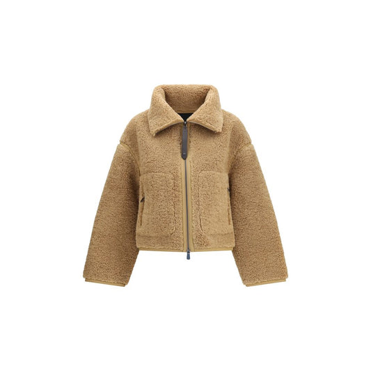 Windbreaker Jacket by PINKO for women in polyester leather beige showcases a modern silhouette, integrating pockets & windproof and a modern for a sophisticated finish.