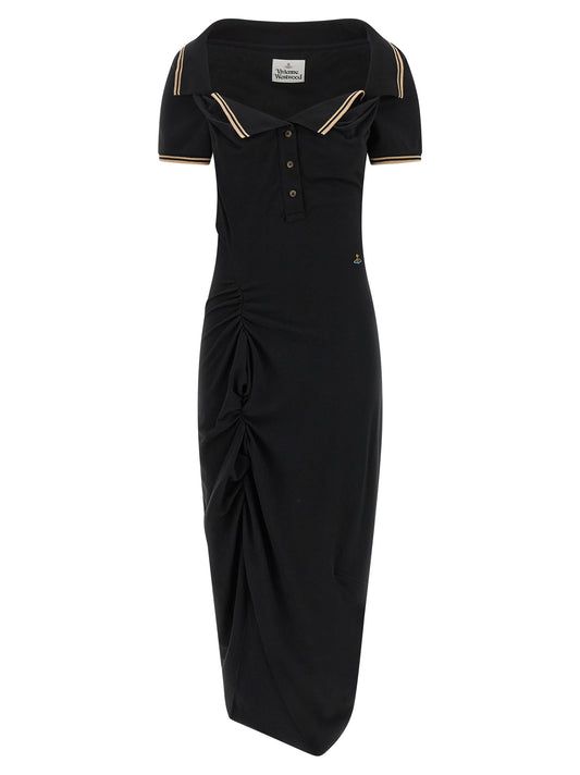 Dress by Vivienne Westwood for women in cotton black features an cute silhouette, detailed with a and split shirt-collar neckline that elegantly flows into a cute midi.