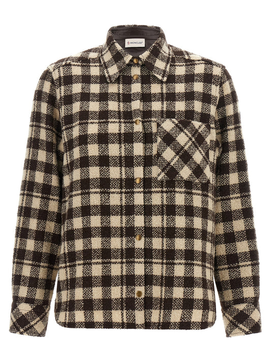 Blouse by Moncler for women in felt lyocell nylon & wool brown, cream & patterned showcases a sharp silhouette, elegantly detailed with a sharp and sharp .