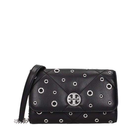 Clutch Handbag by Tory Burch for women in leather black showcases a sculptural silhouette, featuring a secure , ample , and versatile for a sculptural aesthetic.