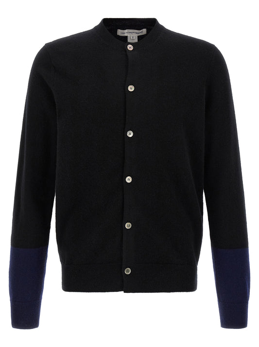 Comme Des Garçons Men's Round Neck Wool Cardigan - Black Navy Pearl