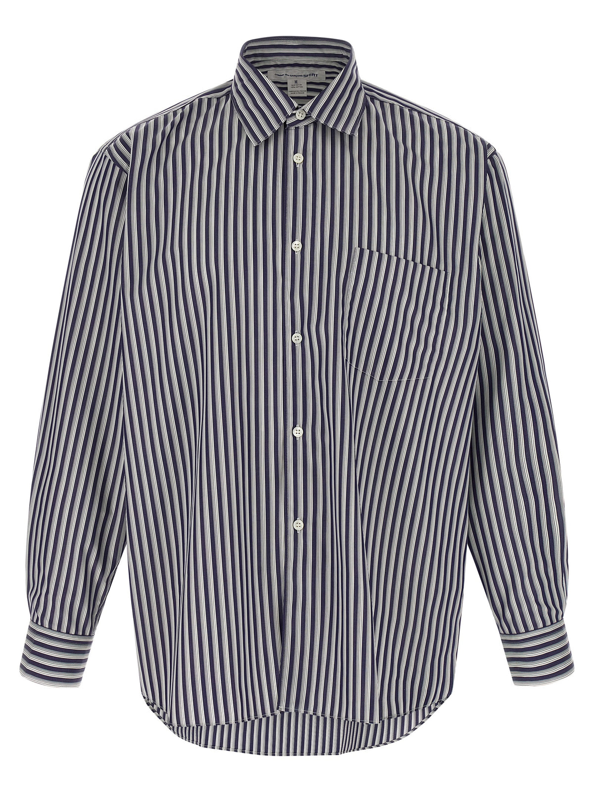 Shirt by Comme Des Garçons for men in cotton gray, navy, patterned & striped presents a discerning silhouette, showcasing a sophisticated and for a truly discerning finish.