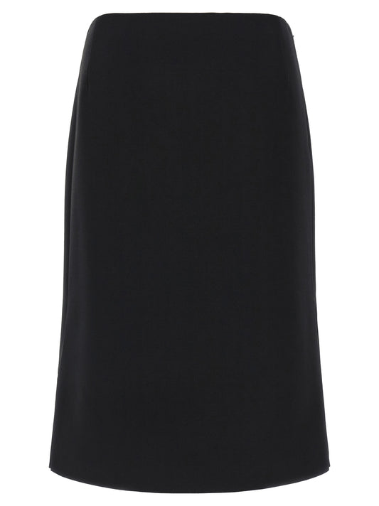 Skirt by Fendi for women in wool & silk black & natural showcases a dramatic silhouette, artfully capturing the essence of the Women's Pencil Tailored Wool & Silk Midi Skirt in a dramatic midi cut for a refined look.
