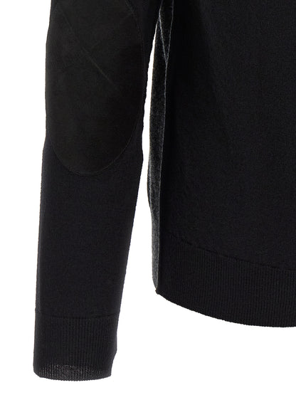 Cardigan by Maison Margiela for men in virgin wool black, gray, white & signature presents a textural silhouette, artfully finished with a textural and for a sophisticated, textural look.