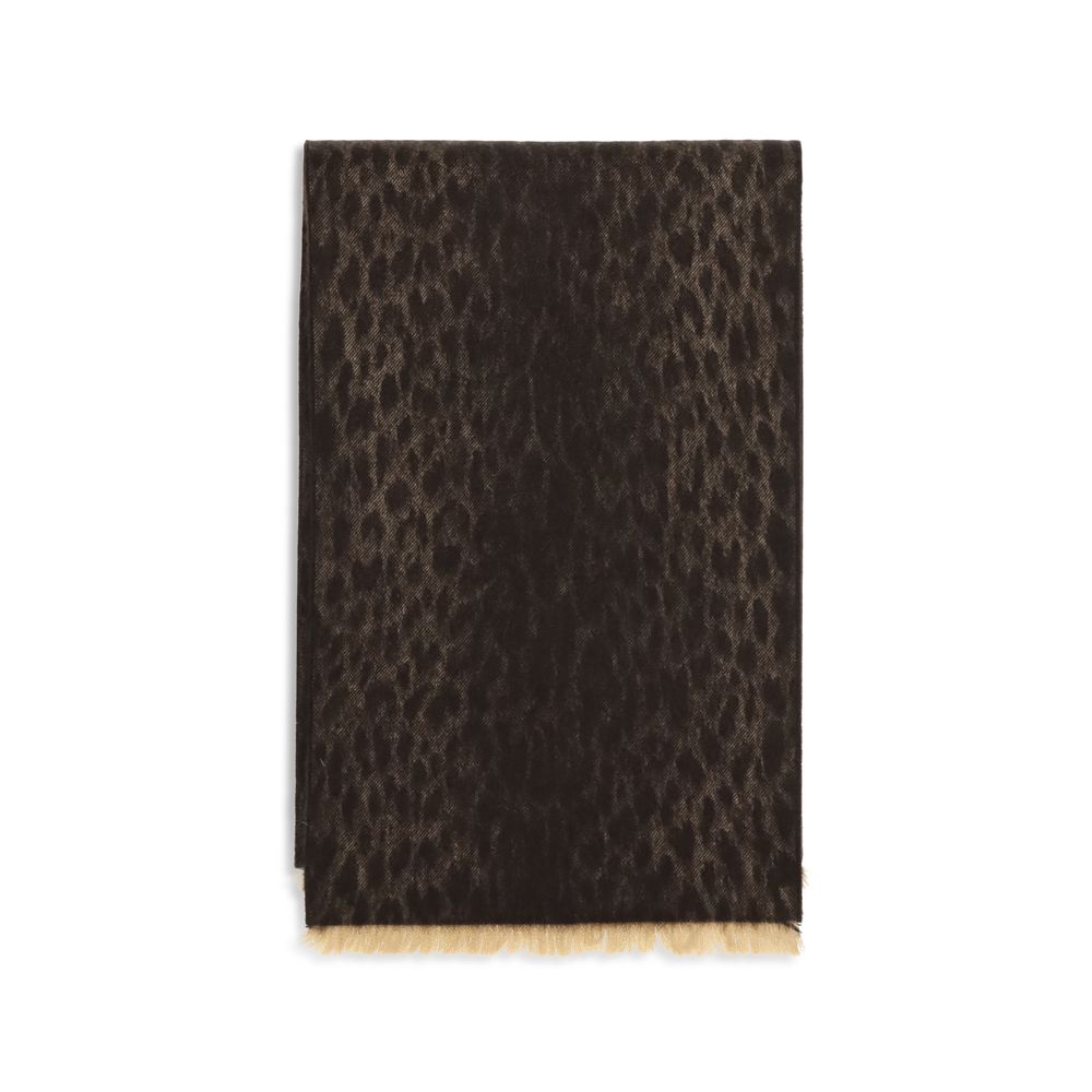 Gucci Merino Wool Fringes Scarf - Brown Leopard Print Patterned Monogram Print