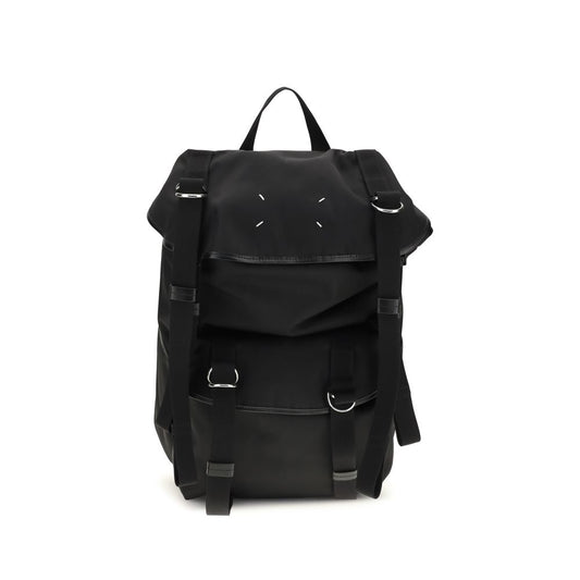 Maison Margiela Nylon Flap Backpack - Black White Signature