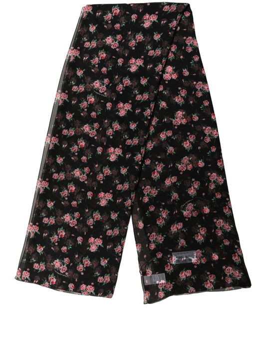 Scarf by Dolce & Gabbana for women in silk chiffon black, pink, rose, patterned & floral showcases a eye catching silhouette, artfully capturing the essence of the eye catching Silk Chiffon Stole Scarf design for a sophisticated look.