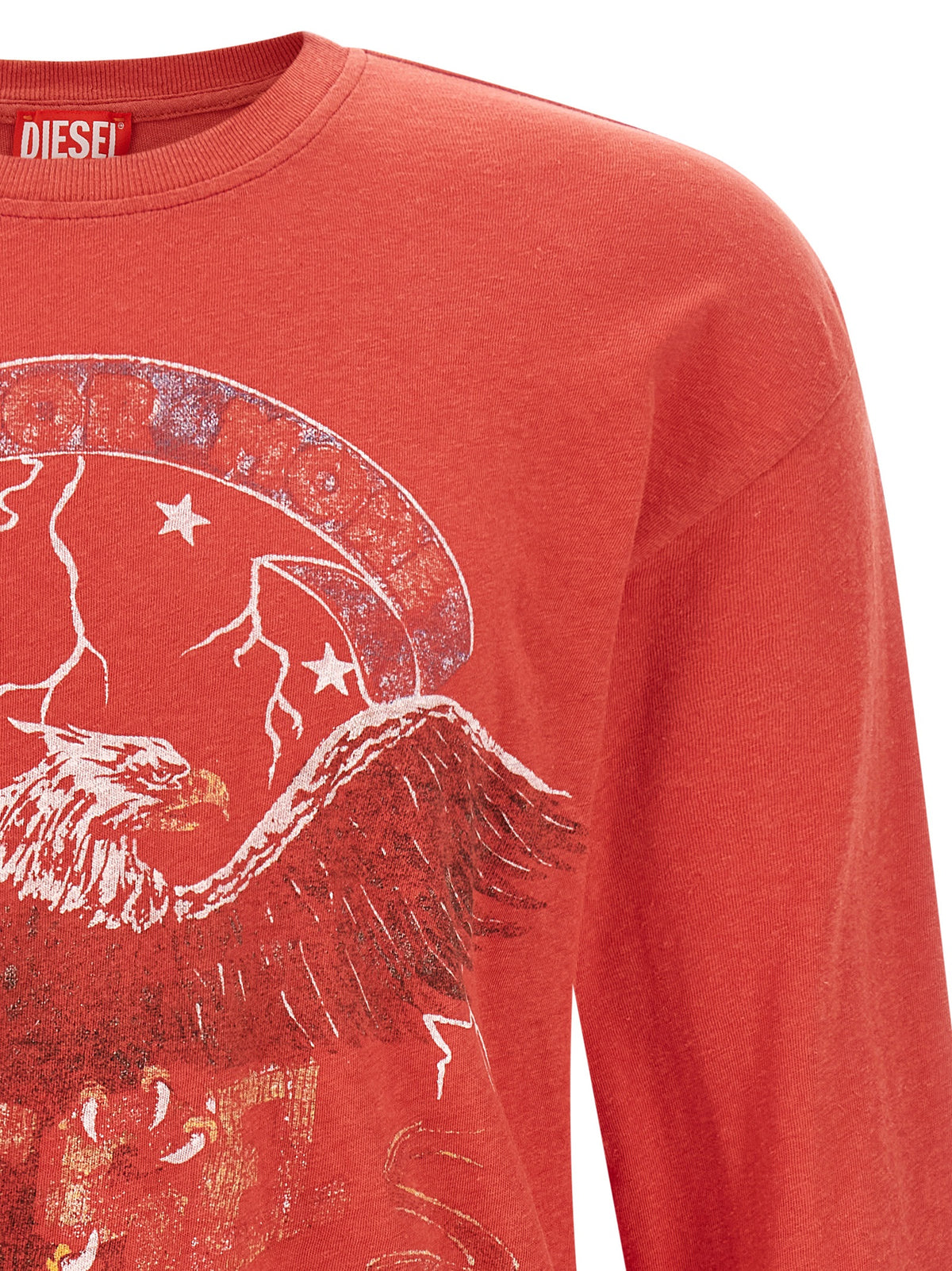Sweater by Diesel for men in cotton & hemp natural, red & print features an tactile silhouette, showcasing a sophisticated crew neckline and tactile for a refined finish.