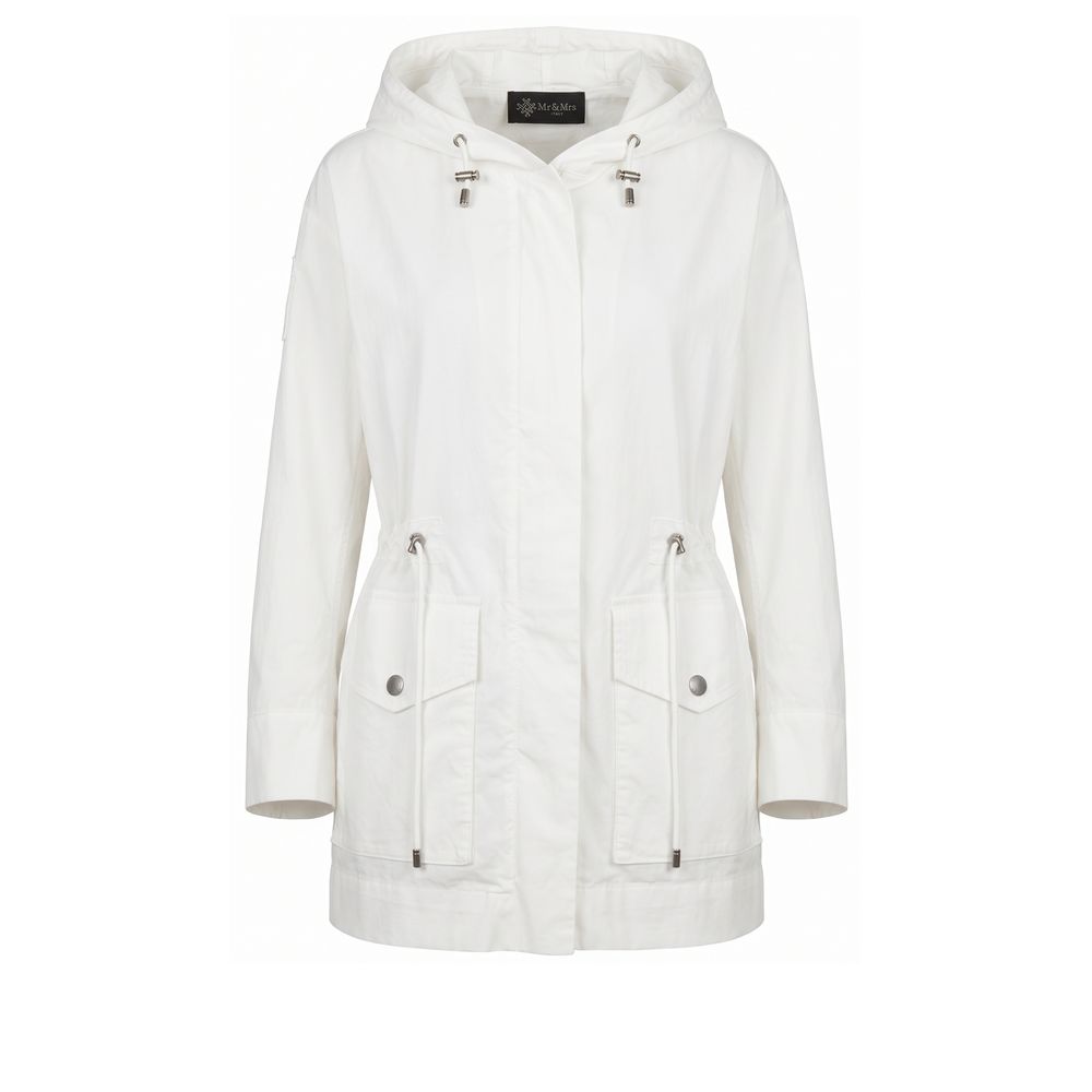 Hooded Parka by Mr&Mrs Italy for women in stretch cotton white features a stylish silhouette, meticulously detailed with a sophisticated hooded neckline and functional hooded for a stylish finish.