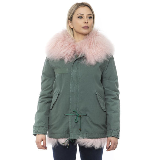 Hooded Parka by Mr&Mrs Italy for women in cotton polyamide wool & fur bicolour & green features a modern silhouette, showcasing a sophisticated hooded neckline and premium hooded for a truly modern finish.