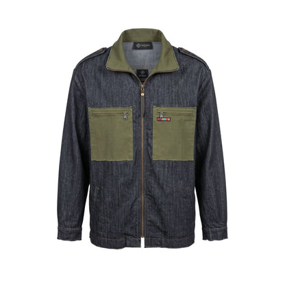 Trucker Jacket by Mr&Mrs Italy for men in stretch denim cotton polyester gray & signature features a dramatic silhouette, showcasing a sophisticated and distinctive pockets for a dramatic aesthetic.