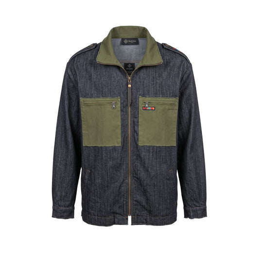 Trucker Jacket by Mr&Mrs Italy for men in stretch denim cotton polyester gray & signature features a dramatic silhouette, showcasing a sophisticated and distinctive pockets for a dramatic aesthetic.