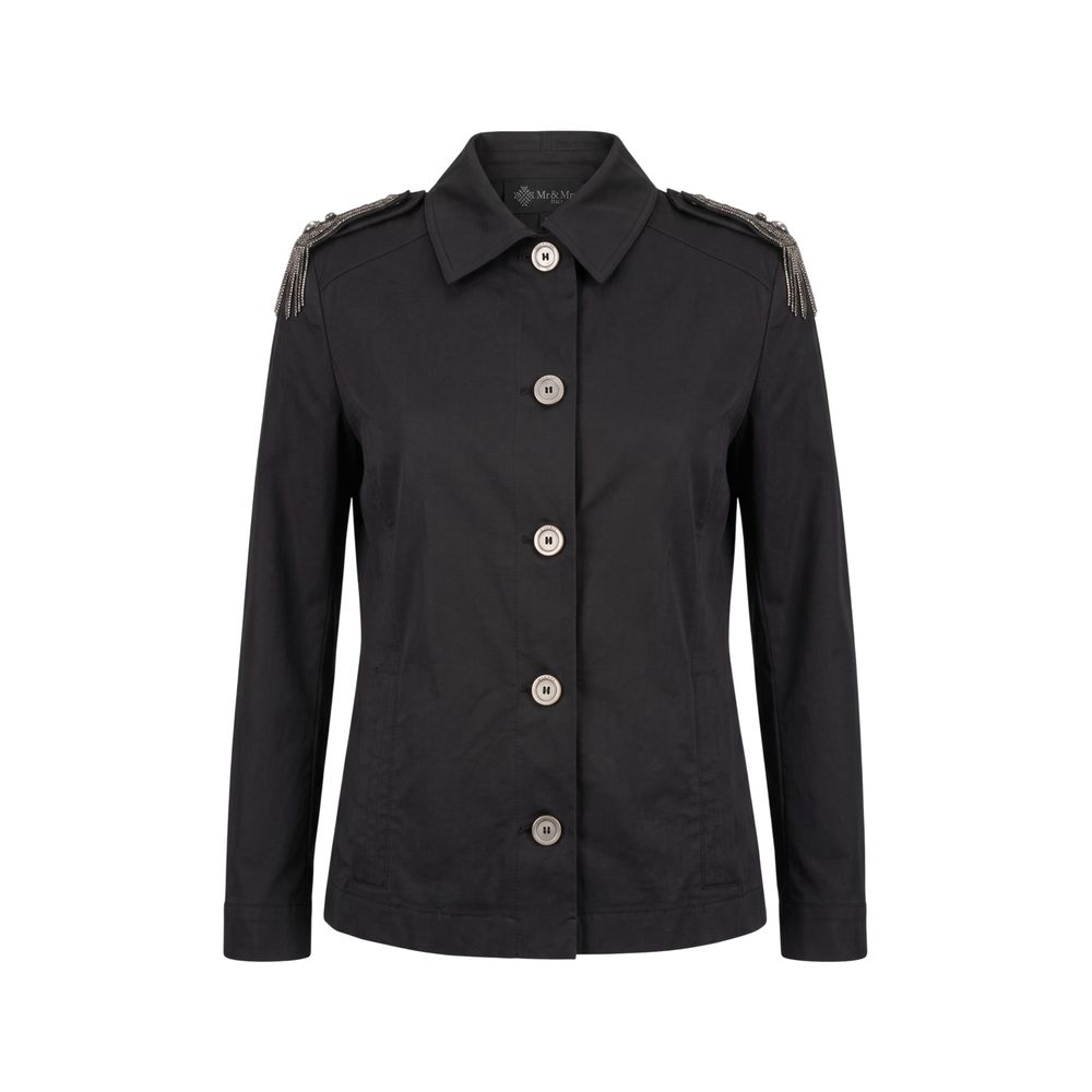 Overcoat by Mr&Mrs Italy for women in stretch cotton black showcases a architectural silhouette, artfully detailed with a distinctive and functional for a architectural finish.