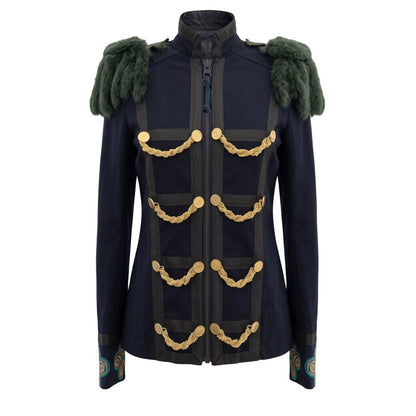 Jacket by Mr&Mrs Italy for women in cotton & rabbit fur blue & gold presents a authentic silhouette, artfully detailed with a authentic and functional for a premium authentic finish.