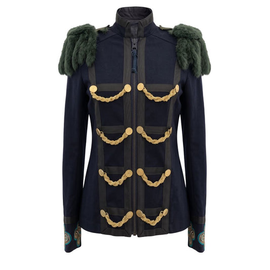 Jacket by Mr&Mrs Italy for women in cotton & rabbit fur blue & gold presents a authentic silhouette, artfully detailed with a authentic and functional for a premium authentic finish.