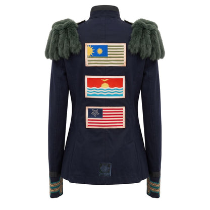 Jacket by Mr&Mrs Italy for women in cotton & rabbit fur blue & gold showcases a contemporary silhouette, detailed with a contemporary and premium for a sophisticated finish.