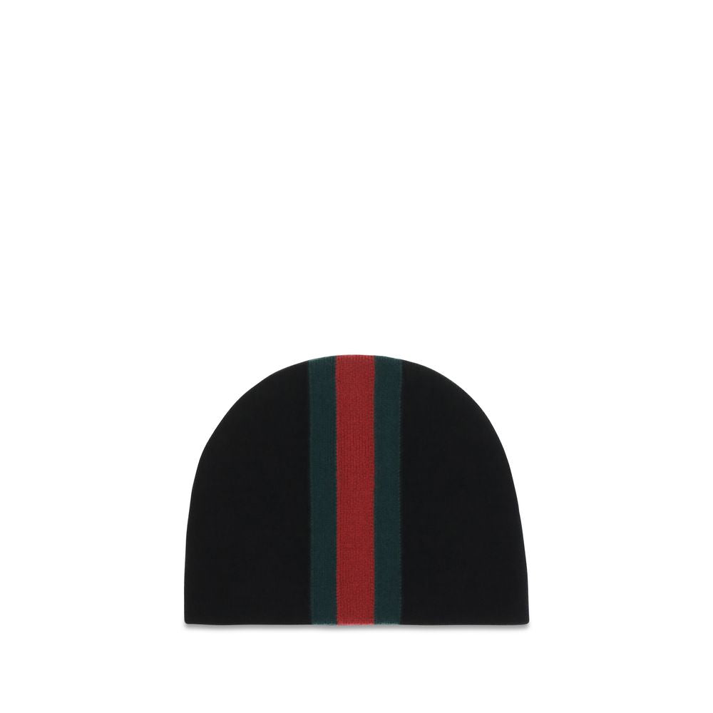 Gucci Merino Wool Beanie Hat - Black Signature Striped