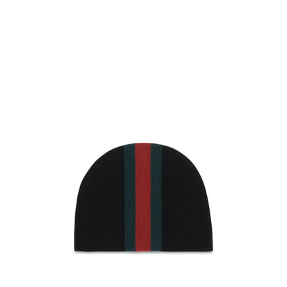 Gucci Merino Wool Beanie Hat - Black Signature Striped