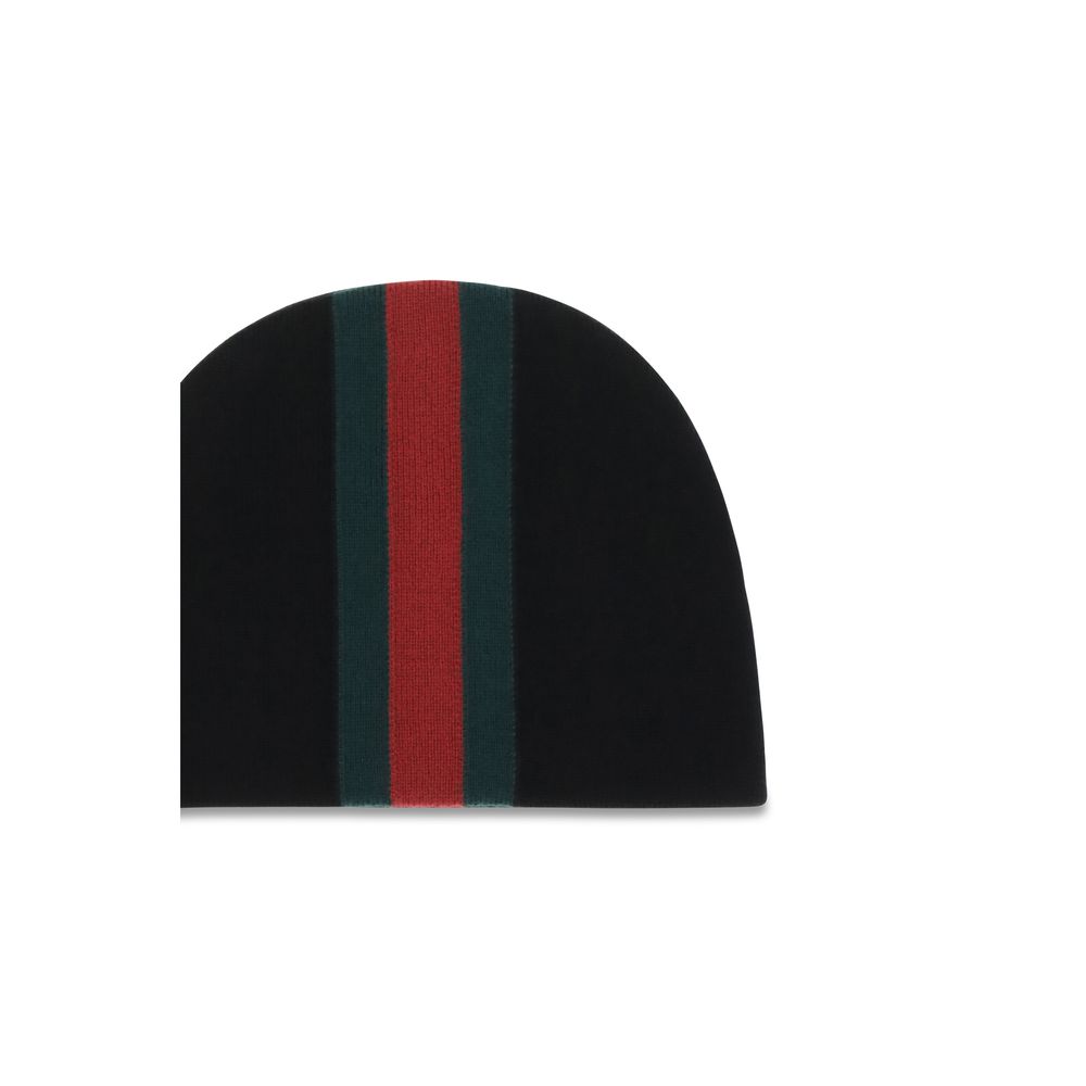 Gucci Merino Wool Beanie Hat - Black Signature Striped