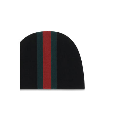 Gucci Merino Wool Beanie Hat - Black Signature Striped