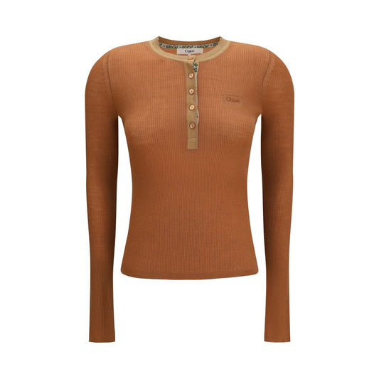 Shirt by Chloé for women in merino wool beige & pearl features an polished silhouette, showcasing a sophisticated and long-sleeve detail for a truly polished finish.