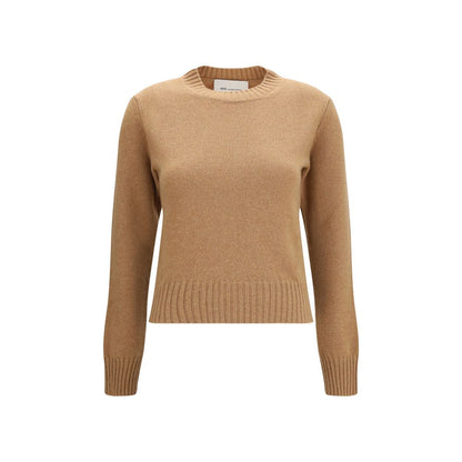 Ami Paris Women's Regular Fit Crew Neck Cashmere Wool Sweatshirt - Brown