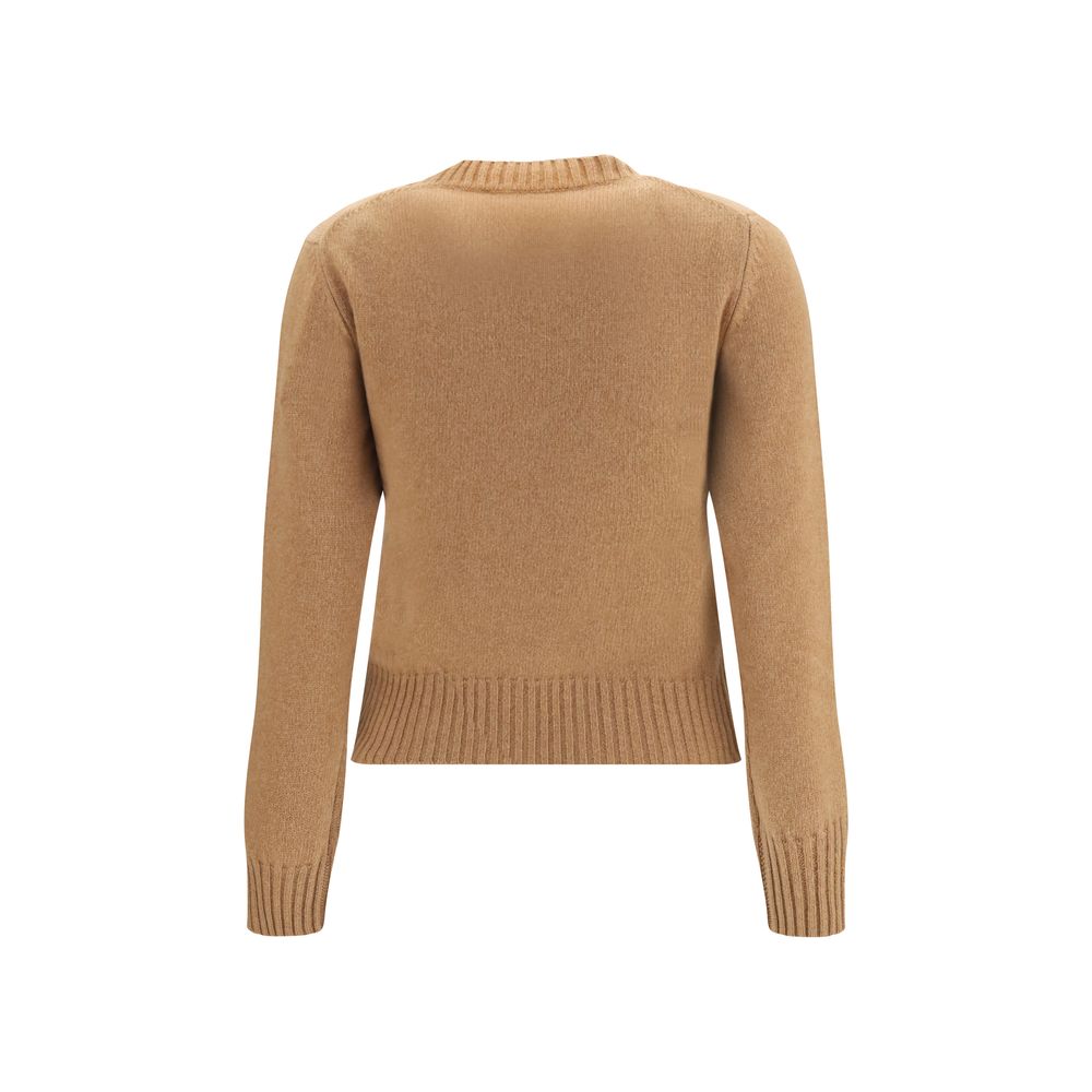Ami Paris Women's Regular Fit Crew Neck Cashmere Wool Sweatshirt - Brown
