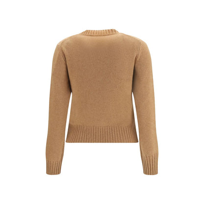 Ami Paris Women's Regular Fit Crew Neck Cashmere Wool Sweatshirt - Brown