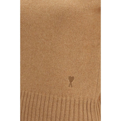 Ami Paris Women's Regular Fit Crew Neck Cashmere Wool Sweatshirt - Brown