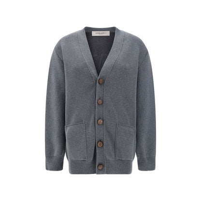 Cardigan by Golden Goose for women in stretch cotton & nylon gray, patterned & monogram features a nuanced silhouette with a refined v-neck neckline and nuanced detailing for a sophisticated look.
