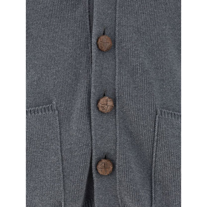 Cardigan by Golden Goose for women in stretch cotton & nylon gray, patterned & monogram features a dramatic silhouette, showcasing a sophisticated and dramatic detail for a timeless, premium look.