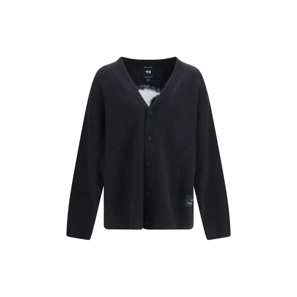 Y-3 Men's Relaxed Fit Oversized V Neck Acrylic Polyamide & Merino Wool Cardigan - Black Signature
