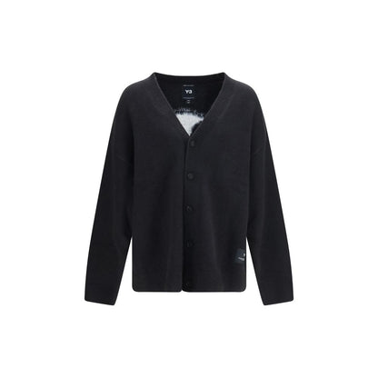 Y-3 Men's Relaxed Fit Oversized V Neck Acrylic Polyamide & Merino Wool Cardigan - Black Signature
